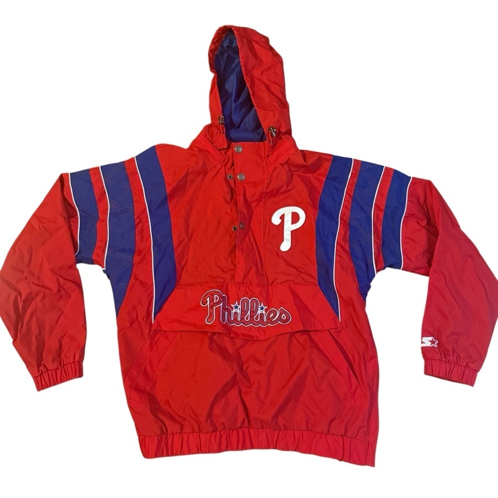 Men's Philadelphia Phillies Starter Red Impact Hoodie Half-Zip Jacket Size L